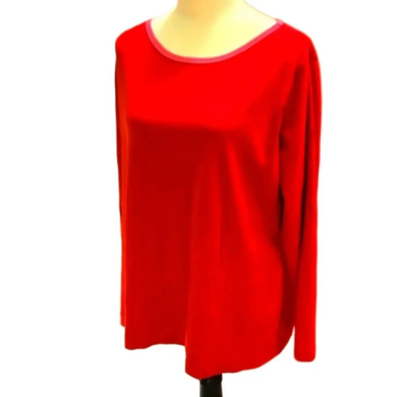 Covington Tops - Covingington Deep Rose Pink with Neck edging Long Sleeve Tee Women Size 20/22W